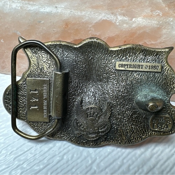 TEXAS LONE STAR Belt Buckle USA Made Texan Longhorn Rancher Biker 1980 Big D VTG - Picture 8 of 8